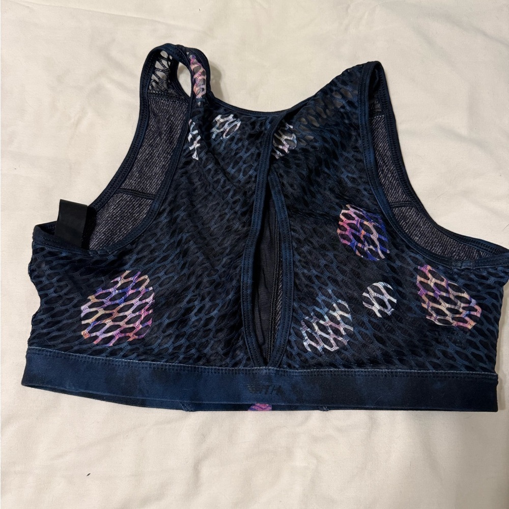 Peloton Navy Sports Bra with Purple & Multicolor Stone Print - Picture 3 of 4